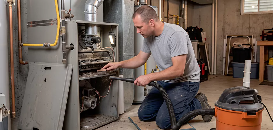 Burner and Heater Compartment Lint Removal in Camden