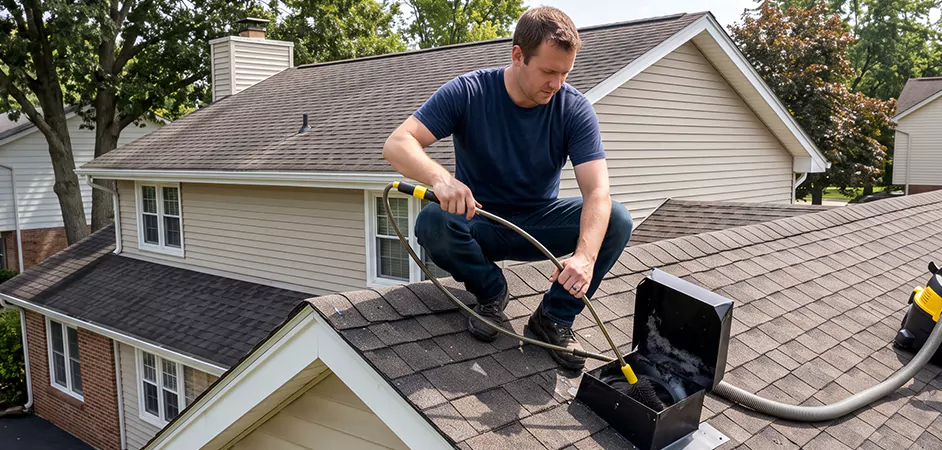 Multi-Story Roof Dryer Vent Cleaning in Camden